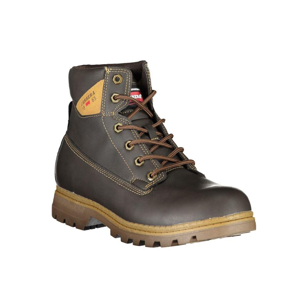 Carrera rugged brown lace-up boots with contrast stitching and logo, showcasing durable craftsmanship and stylish design.