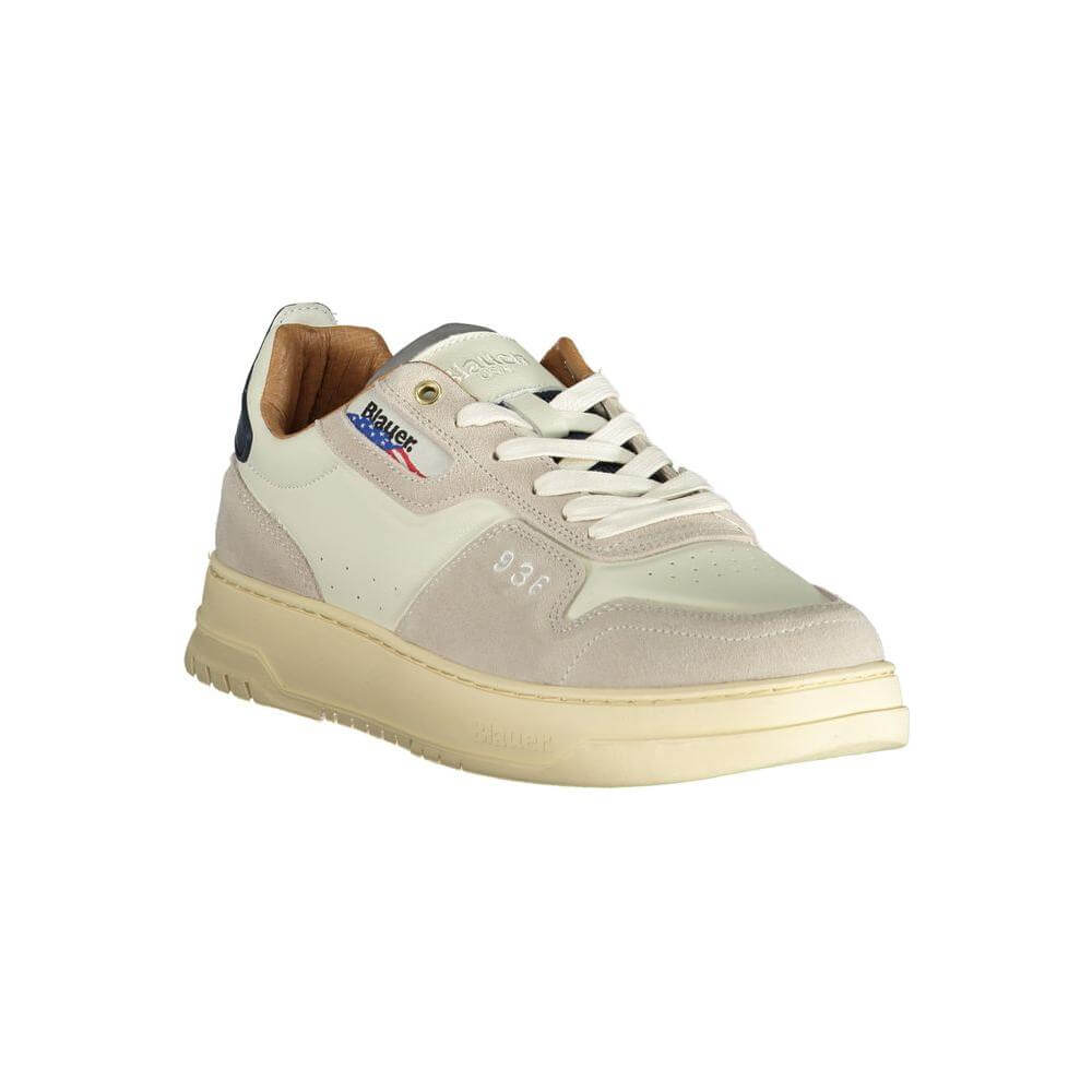 Blauer white polyethylene men sneaker with removable insole and contrasting details, featuring iconic Blauer logo for style and comfort.