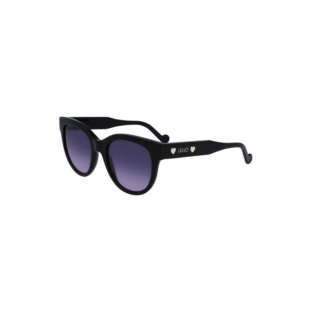Liu Jo black acetate sunglasses with contrast details and round black lenses, featuring a logo on the temple.