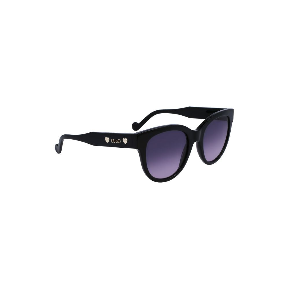 Liu Jo black acetate sunglasses with contrast details, round black lenses, logo on the temples, lens width 52 mm.