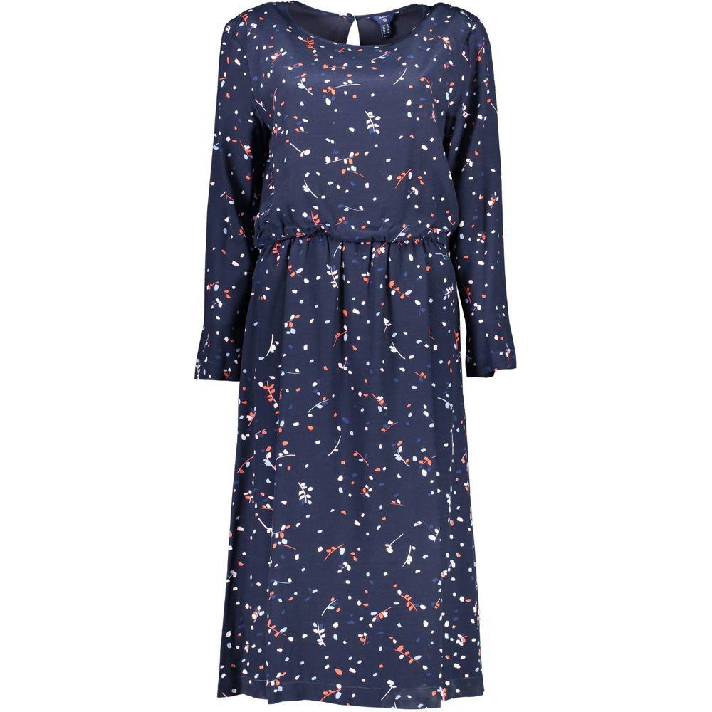 Gant Blue Viscose Women's Dress with floral print, long sleeves, round neck, and elastic waistband, perfect for any season.