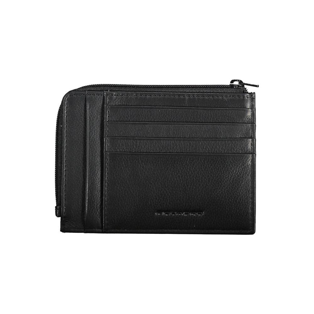 Piquadro Black Leather Men's Wallet with RFID protection, features card slots and central pocket, ideal for modern organization.