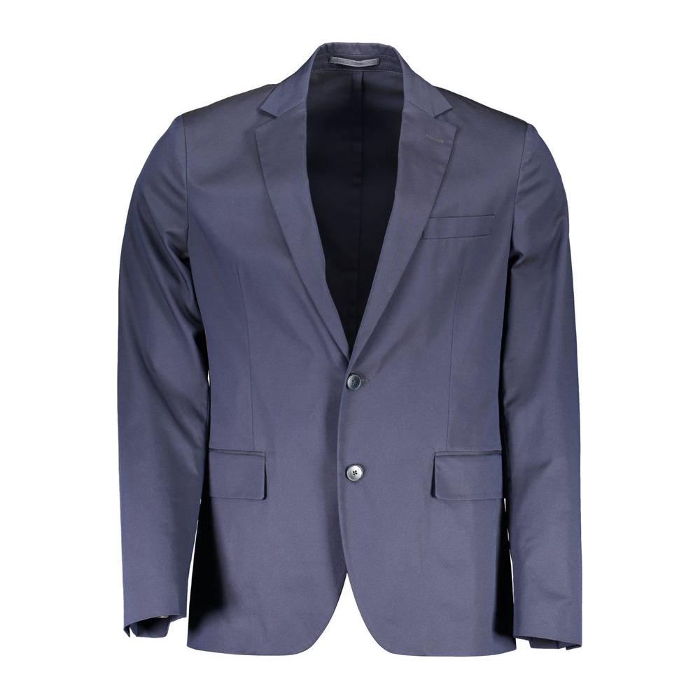 Gant blue cotton men's jacket with long sleeves, featuring a classic design and external pockets, perfect for versatile styling.