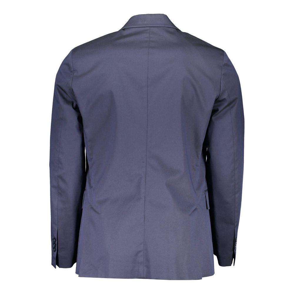 Back view of Gant blue cotton men's jacket showcasing classic tailoring and smooth finish.