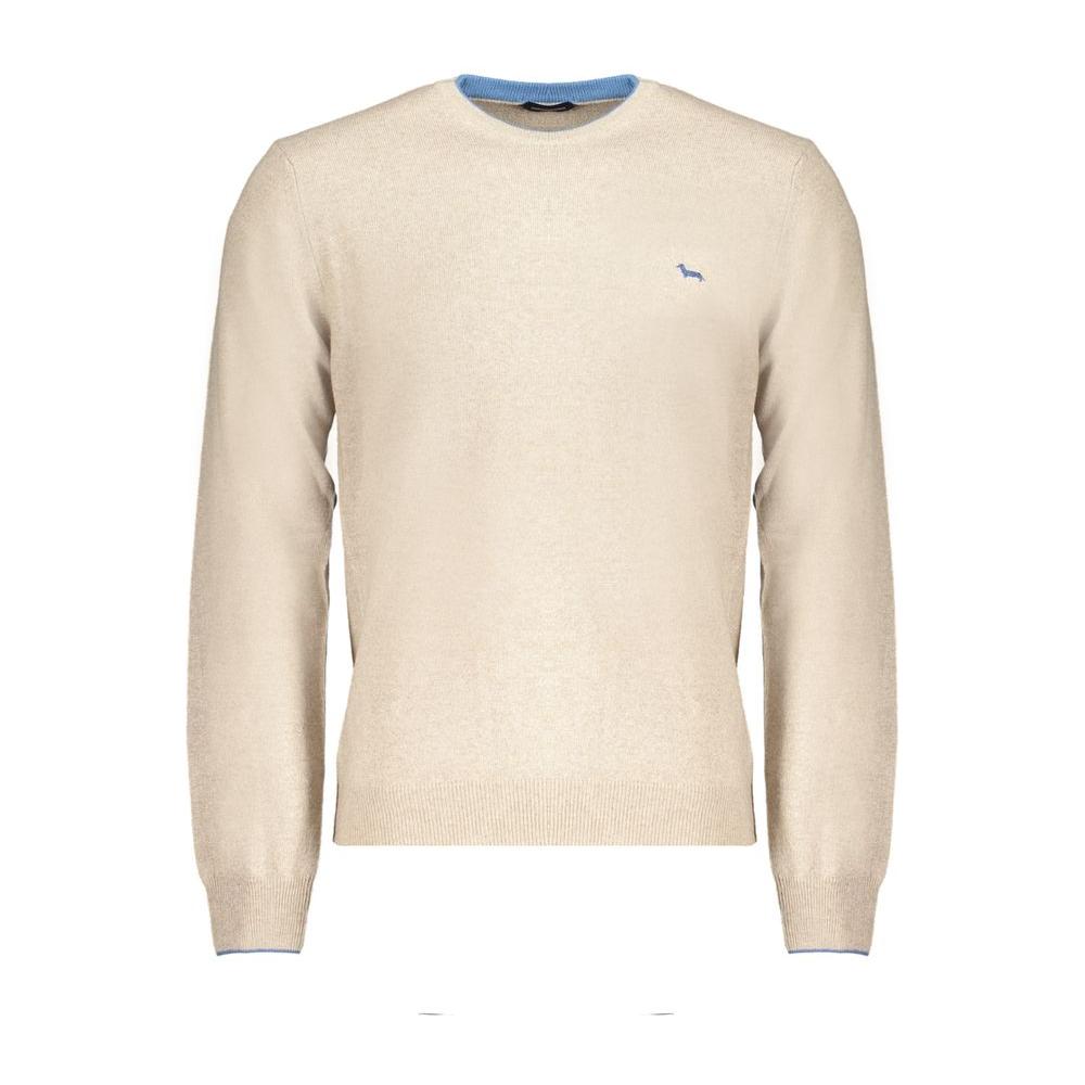 Harmont & Blaine beige cashmere sweater with crew neck and logo embroidery, featuring long sleeves and contrast details.