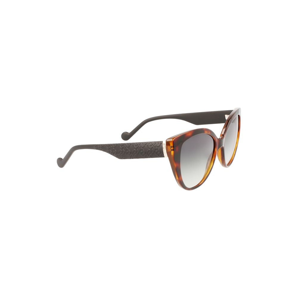 Liu Jo women's sunglasses with brown bio-injected frames, green lenses, and round silhouette offering UV protection.