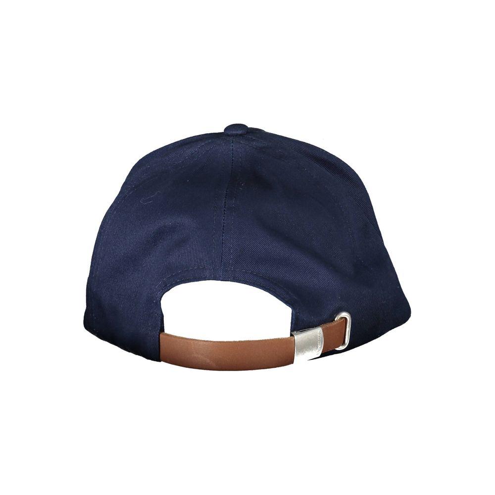 Back view of La Martina blue cotton cap with adjustable brown strap and contrasting details.