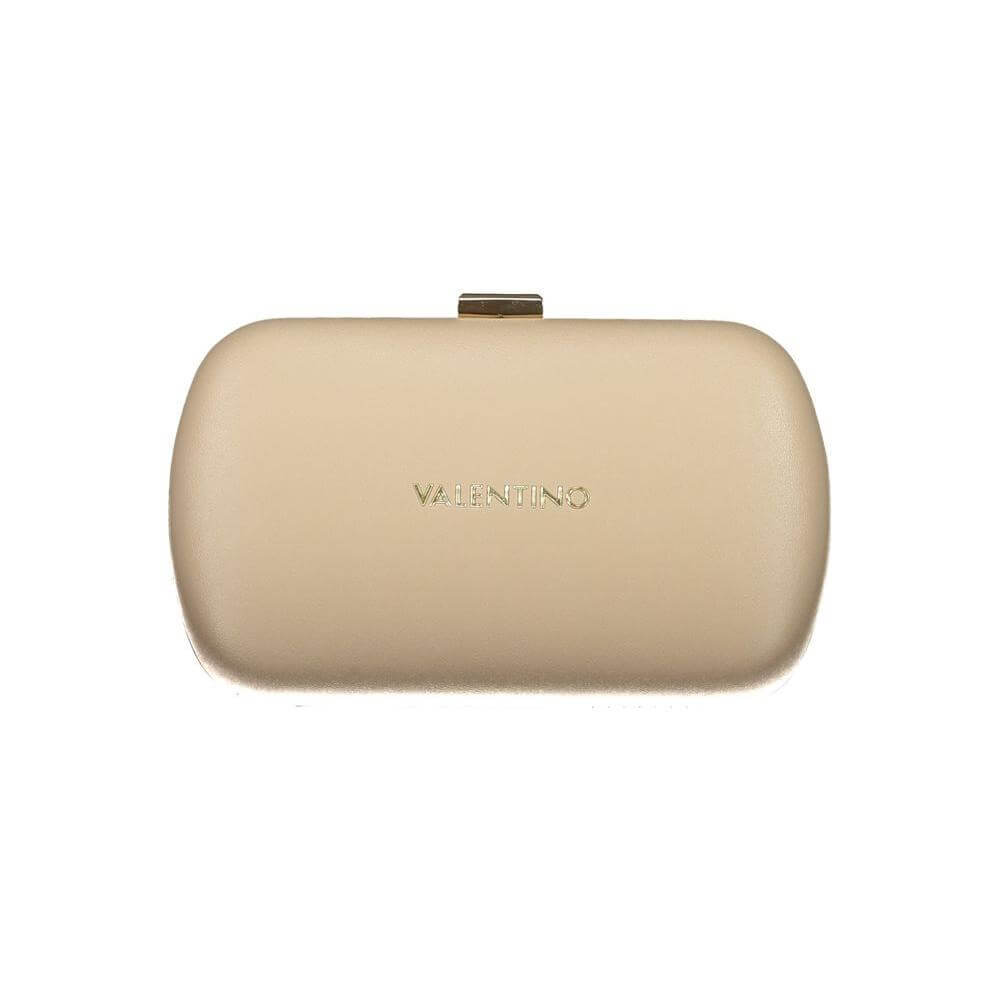 Valentino Bags beige polyethylene women handbag with logo, featuring snap closure and removable chain strap. Elegant and durable design.