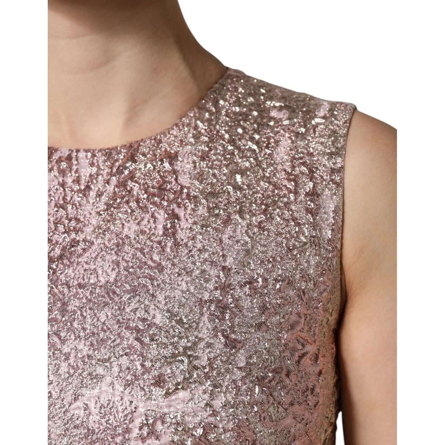 Close-up of Dolce & Gabbana pink jacquard sleeveless mini dress texture