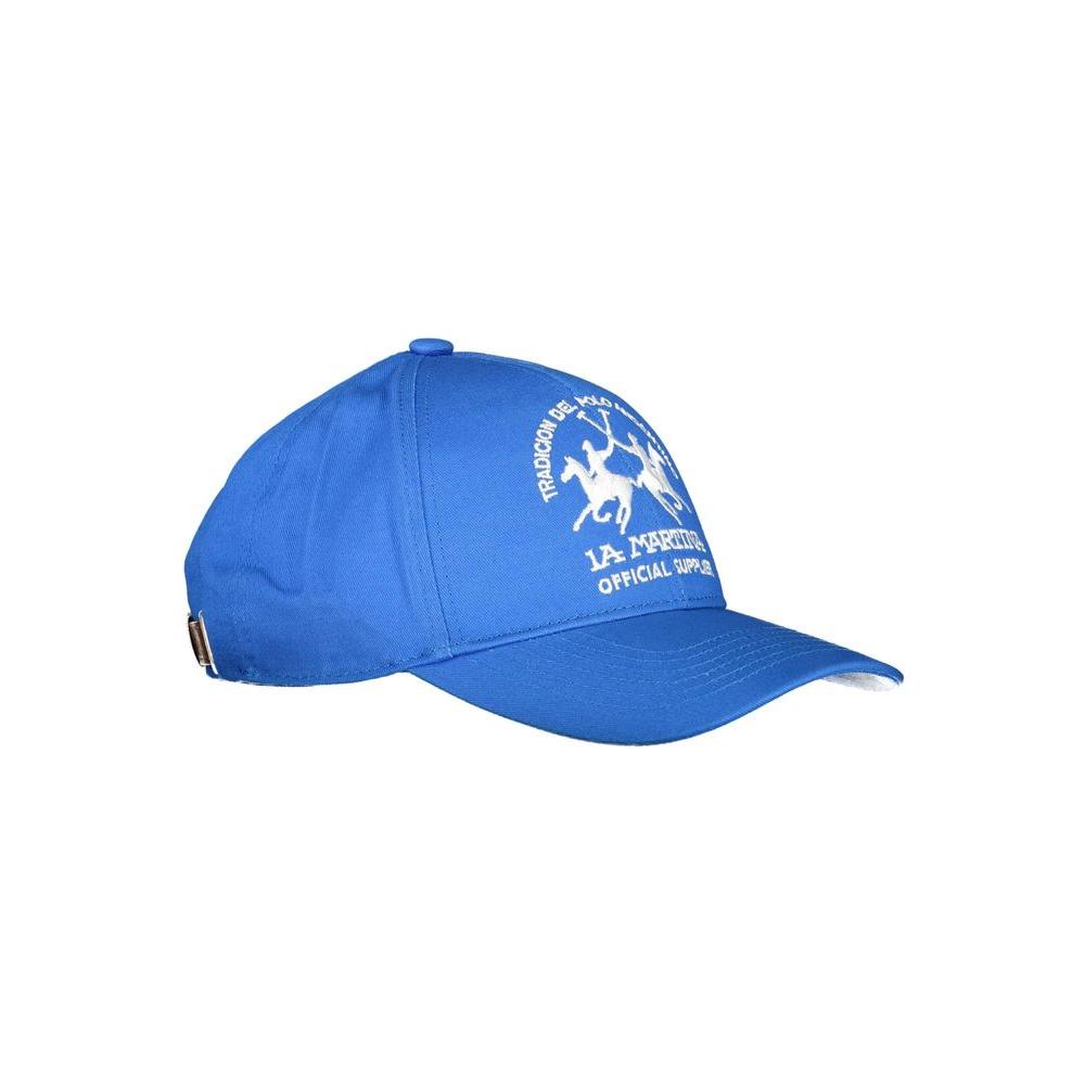 La Martina blue cotton men's cap with embroidered logo, showcasing sophisticated style and comfort, perfect for fashion-forward individuals.