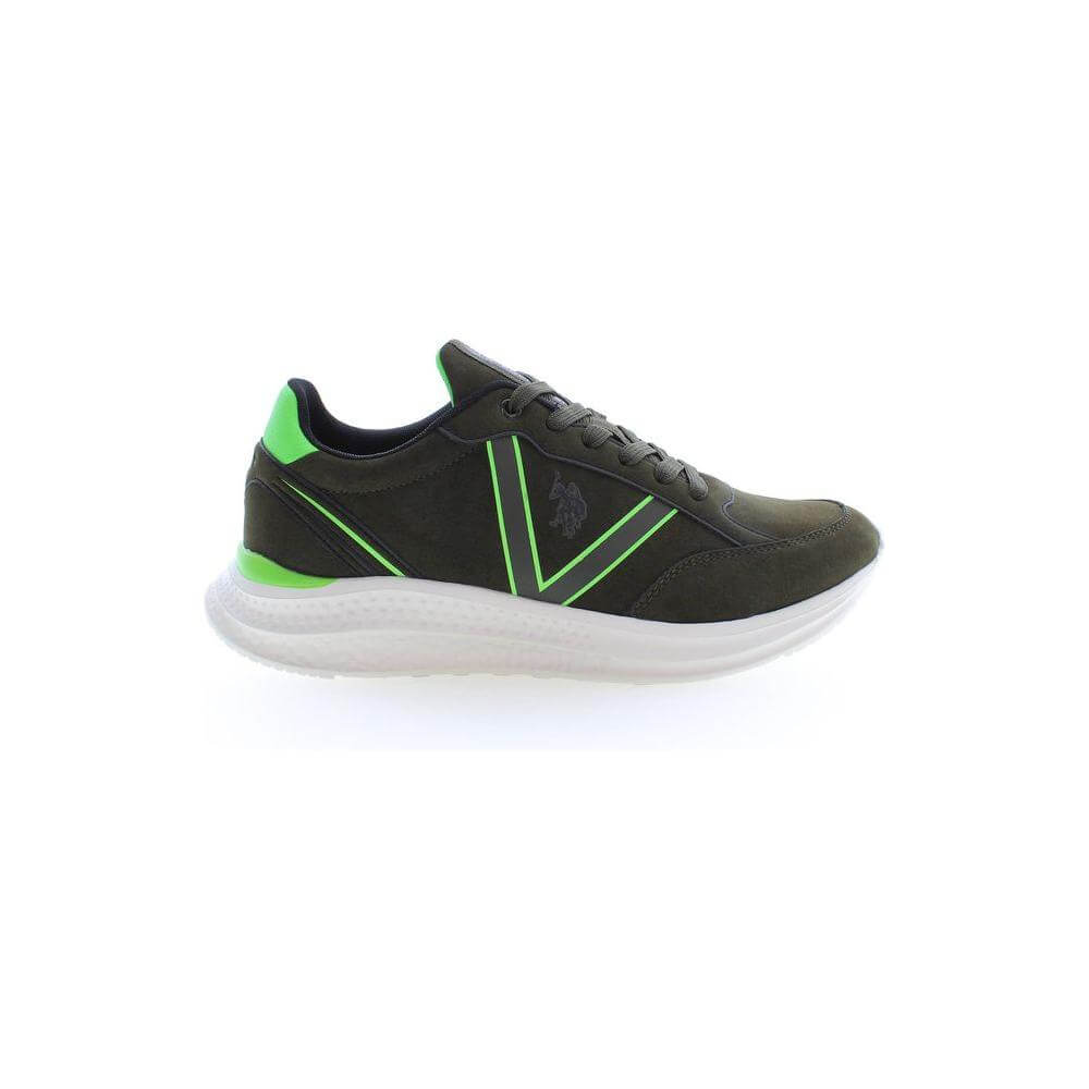 U.S. POLO ASSN. green polyester men's sneaker with vibrant accents and logo, combines style with comfort and casual elegance.