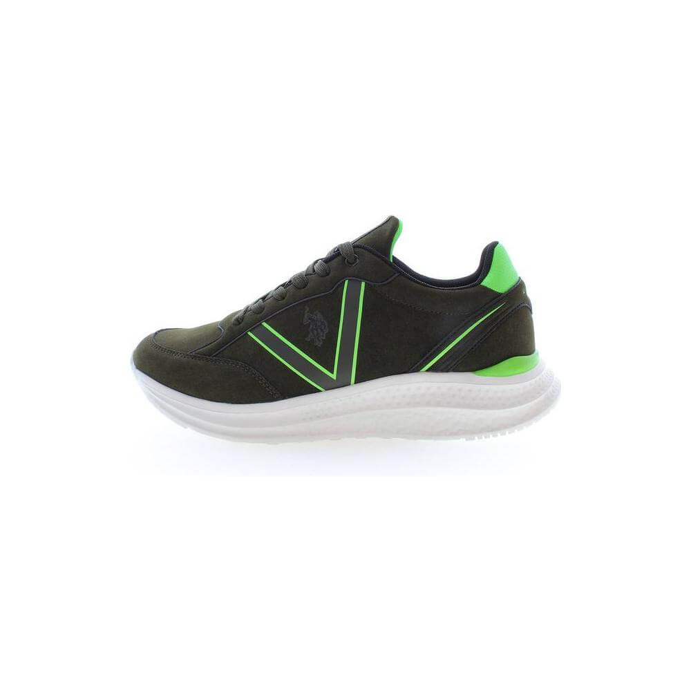 U.S. POLO ASSN. green polyester men's sneaker with logo, featuring vibrant design and athletic style on white background