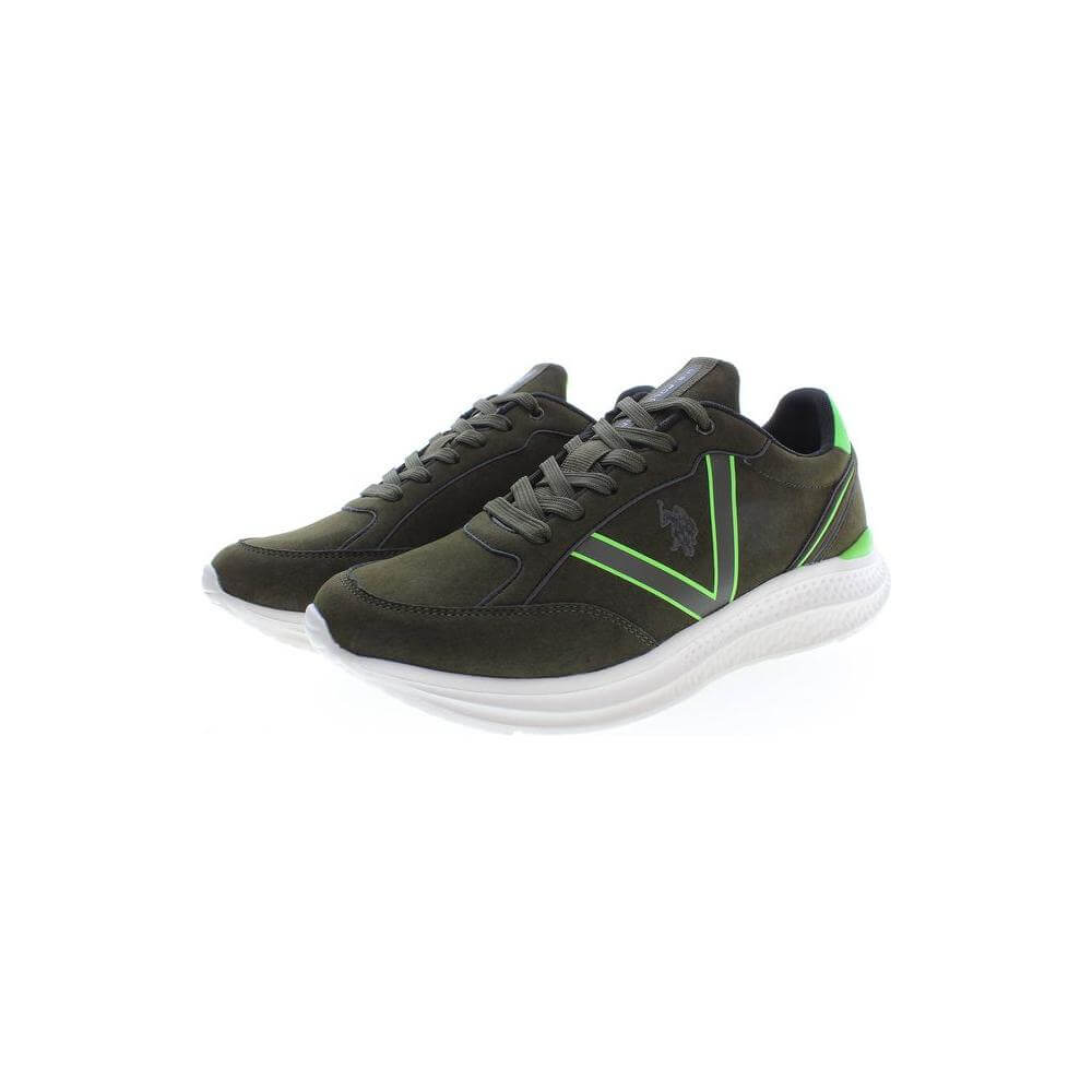 U.S. POLO ASSN. men's green polyester sneakers with vibrant details and logo, offering casual elegance and durability.