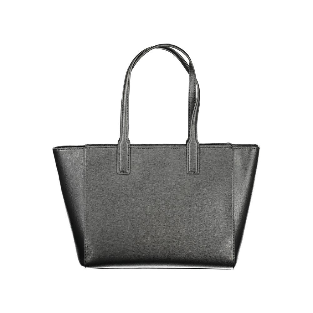 Alt Tag: Tommy Hilfiger Black Recycled Polyester Women Handbag with Dual Handles, Sustainable and Stylish