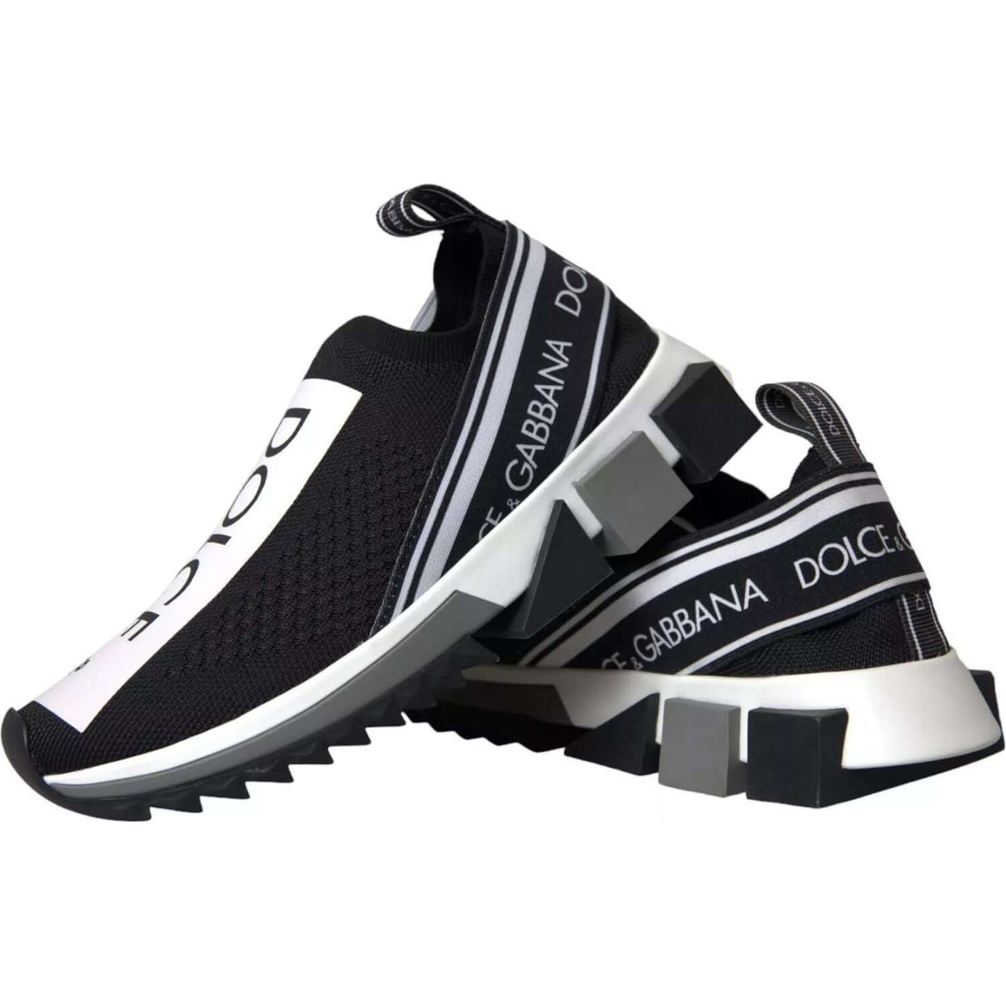 Dolce & Gabbana black and white Sorrento sneakers with logo print and decorative rubber sole.