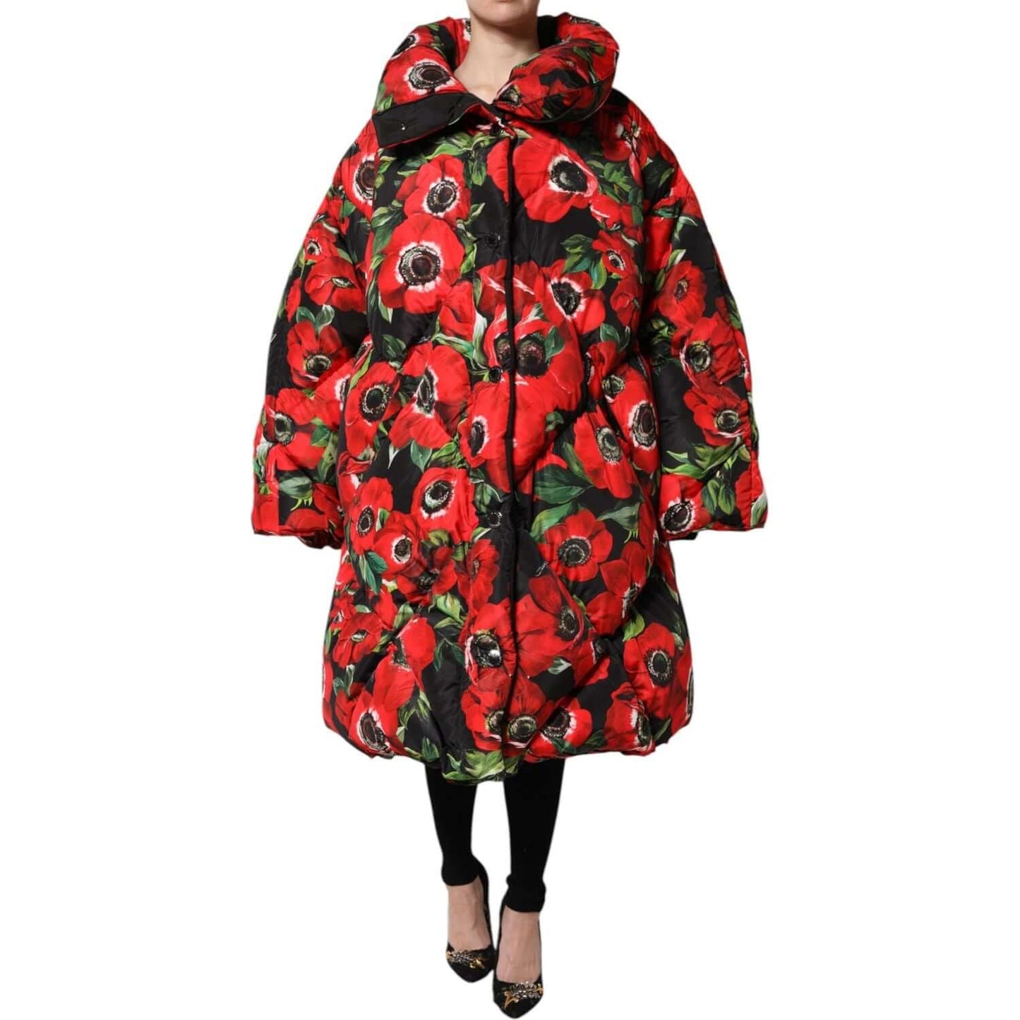 Dolce & Gabbana multicolor floral padded jacket with full zip and long sleeves, made of 100% polyester, showcasing high craftsmanship.