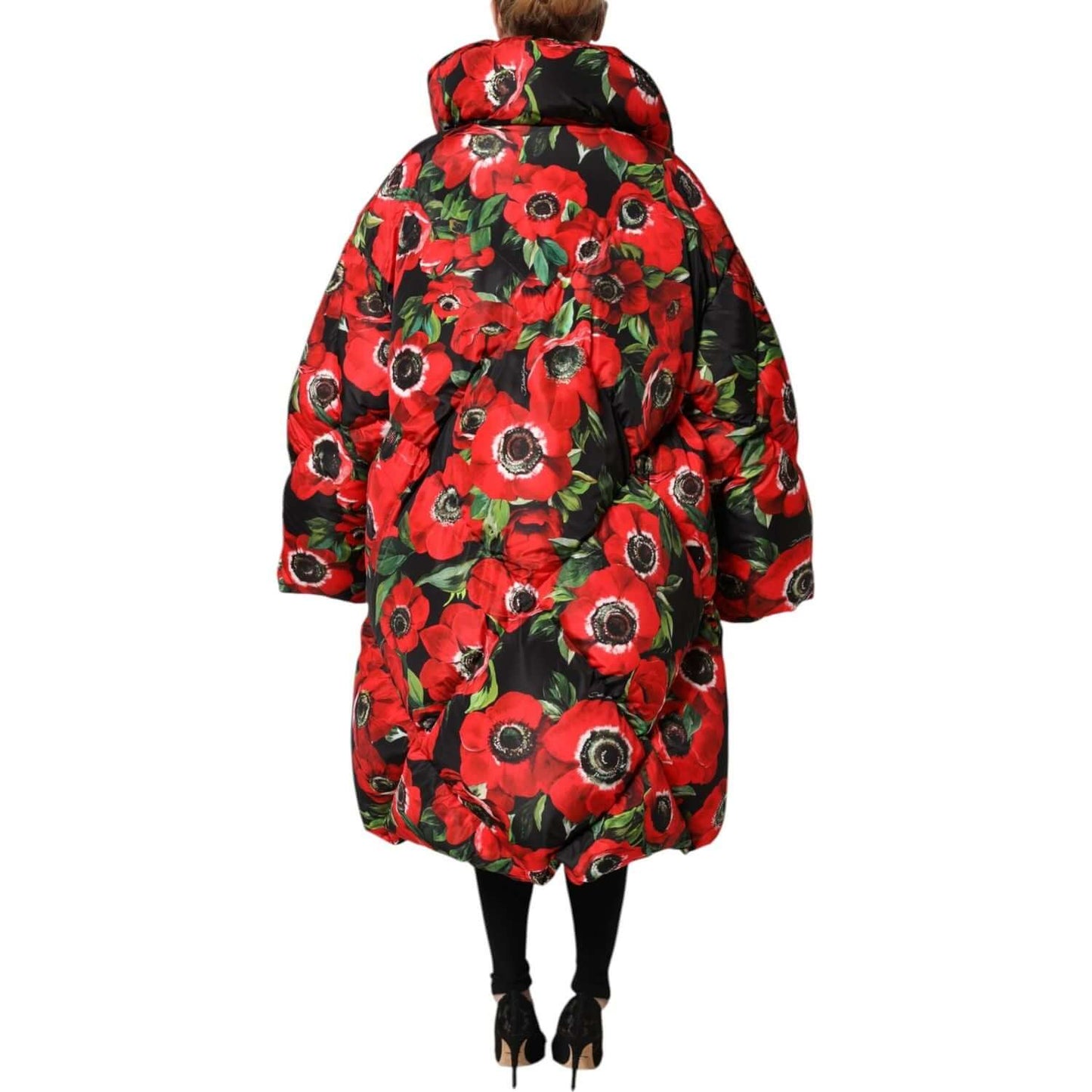 Dolce & Gabbana multicolor floral padded jacket, full zip, artisan craft, Italian design, red poppies pattern, long sleeves, women's fashion.
