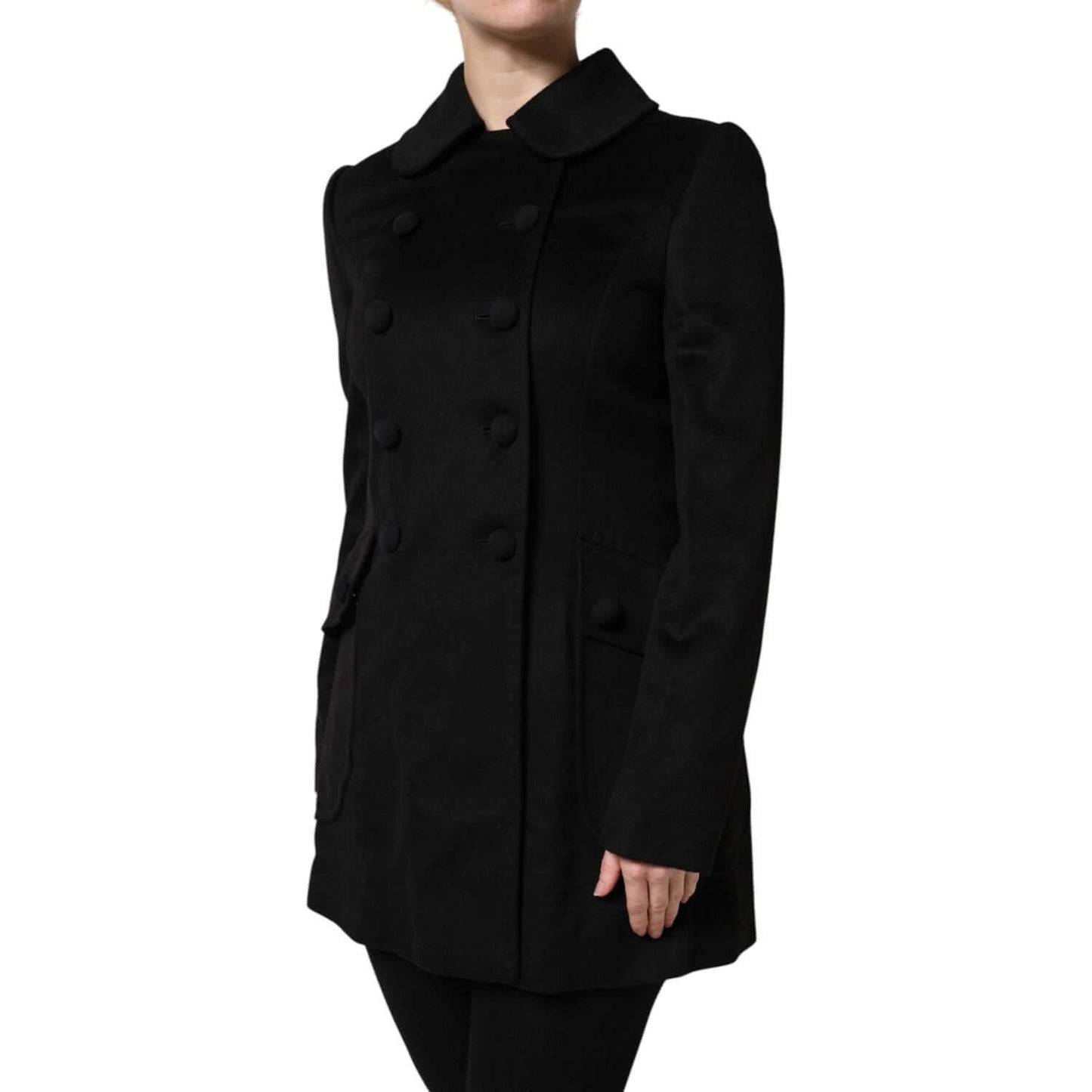 Dolce & Gabbana black wool sartoria double breasted blazer jacket, long sleeves, button closure, elegant Italian design for women.