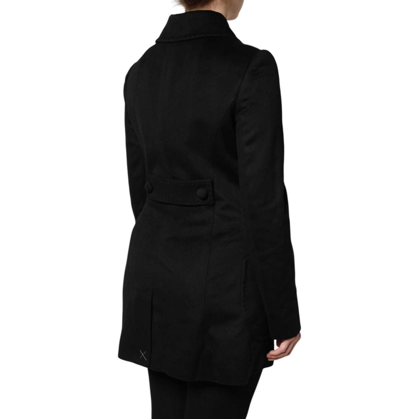 Back view of Dolce & Gabbana Black Wool Sartoria Italiano Blazer Jacket, long sleeves, button detail, featuring high craftsmanship.