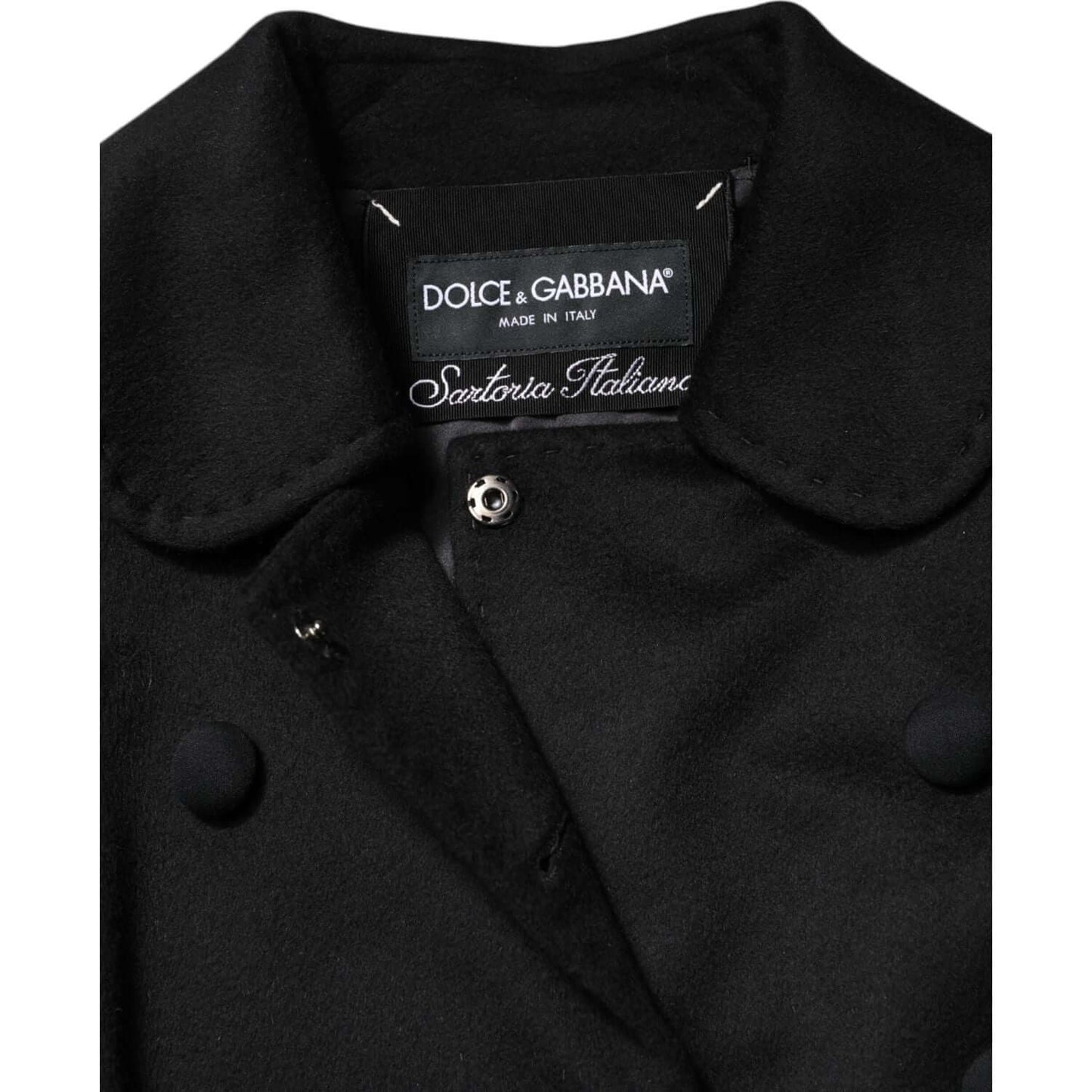 Dolce & Gabbana Black Wool Blazer Jacket with Logo Detail, Double Breasted Design, Made in Italy, Showcasing High Craftsmanship and Style.