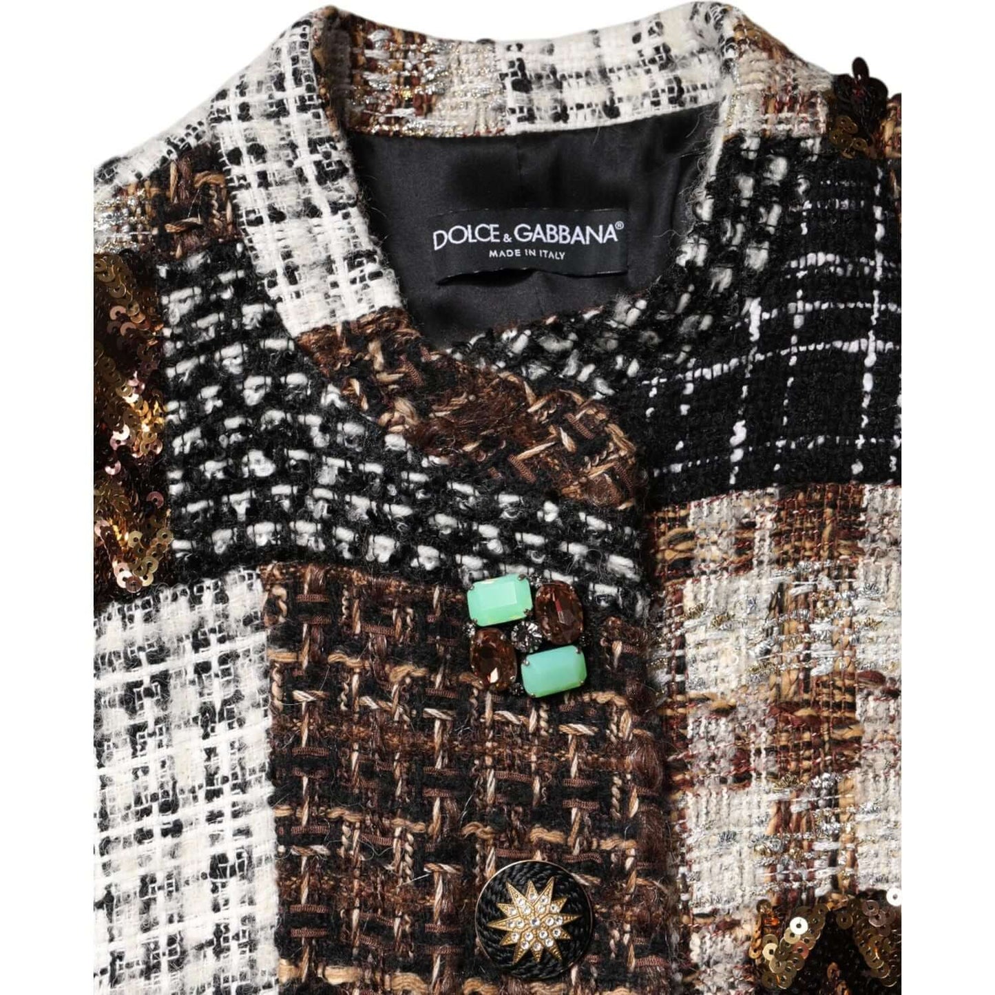 Dolce & Gabbana multicolor patchwork button-down jacket featuring high-quality materials and unique design details.