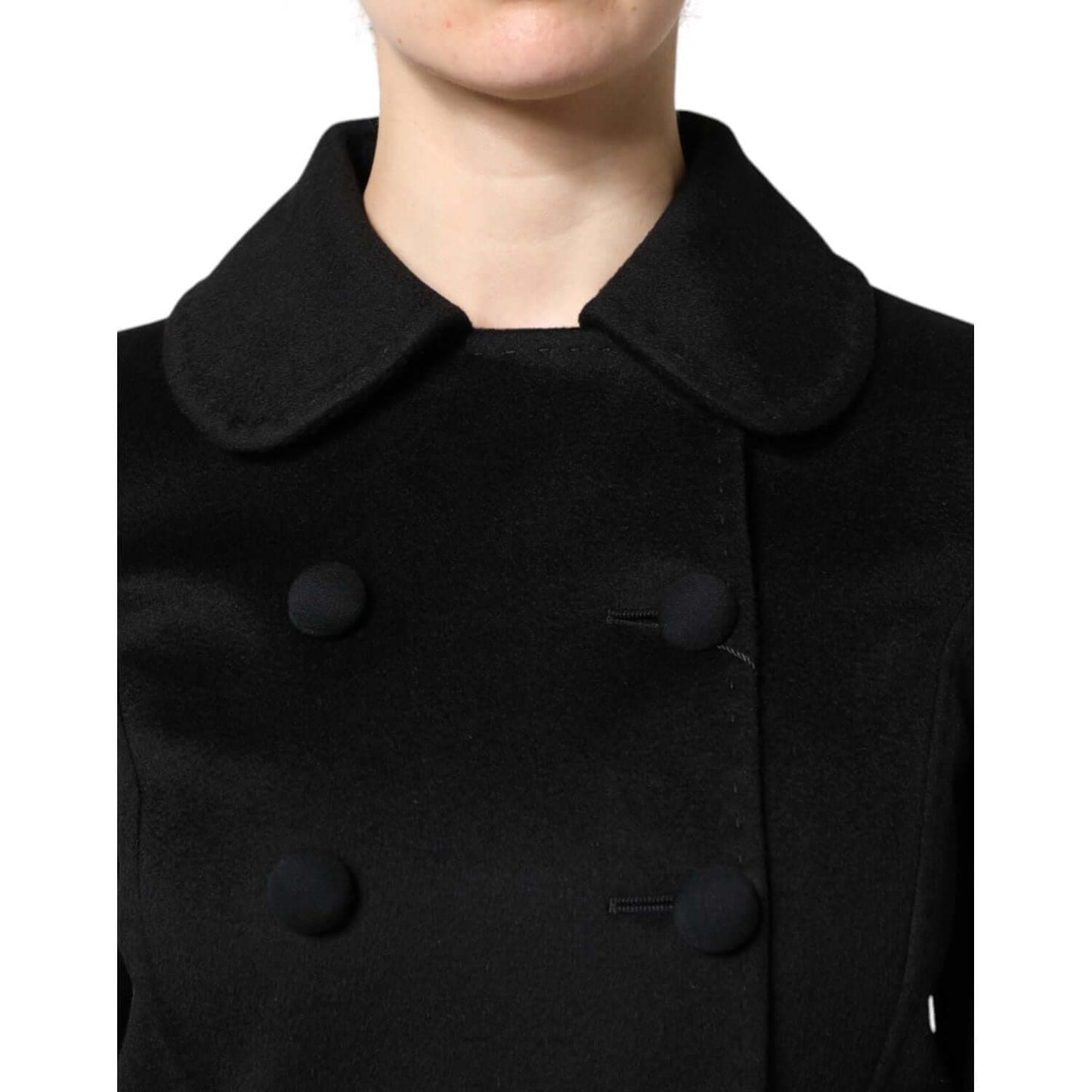Dolce & Gabbana black wool blazer with double-breasted design, silk lining, button closure, logo details, made in Italy.