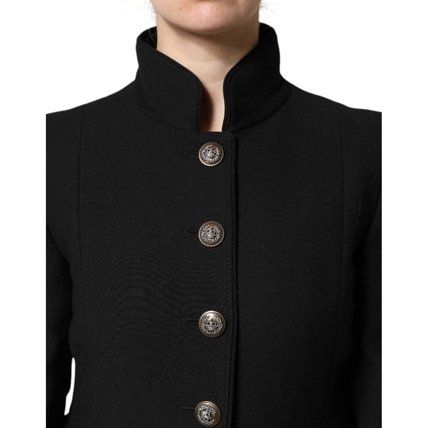 Dolce & Gabbana black wool trench coat jacket, single breasted, virgin wool and nylon blend, button closure, high craftsmanship detail.
