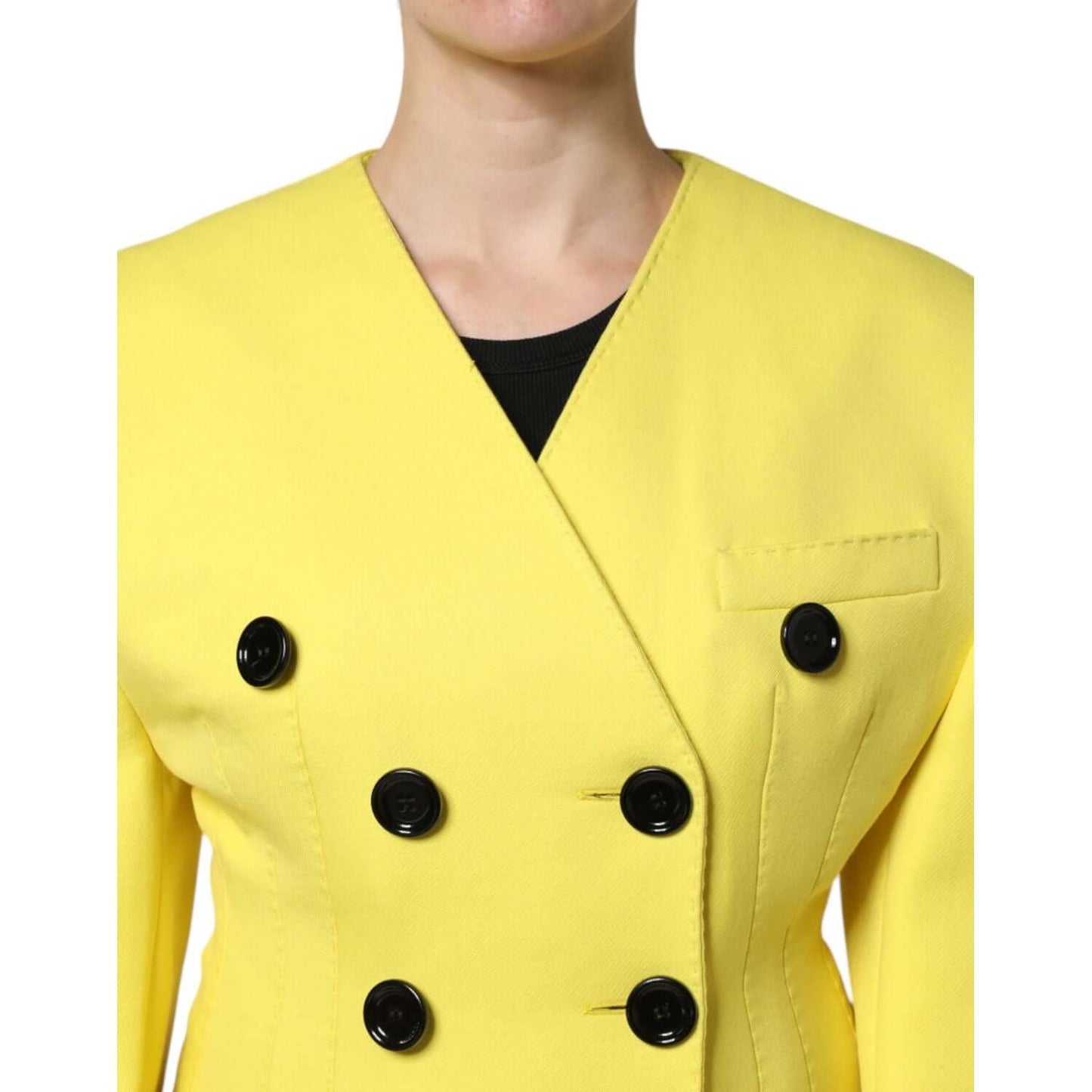 Dolce & Gabbana yellow double breasted trench coat jacket in 100% virgin wool, showcasing a regular fit and luxurious button closure.