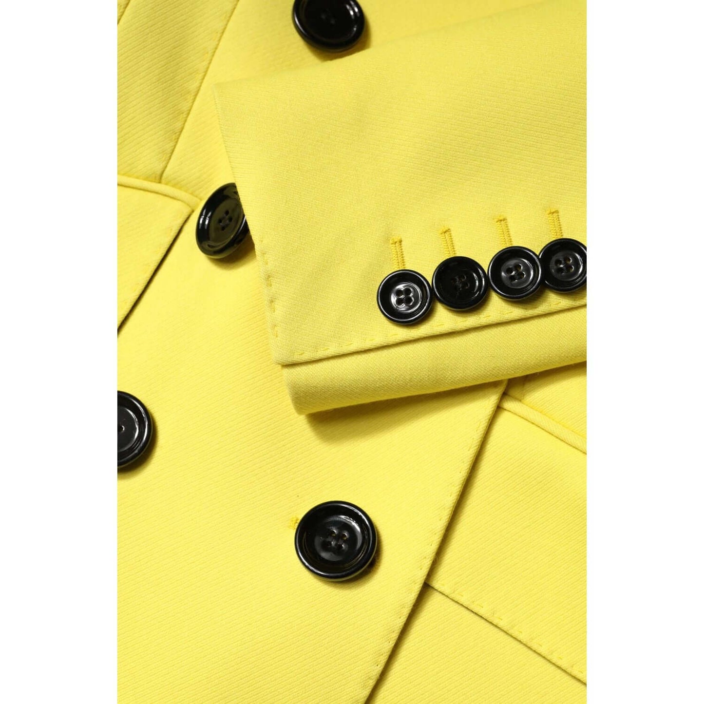 Dolce & Gabbana yellow double-breasted trench coat with black button detailing, made of virgin wool, silk lining, crafted in Italy.