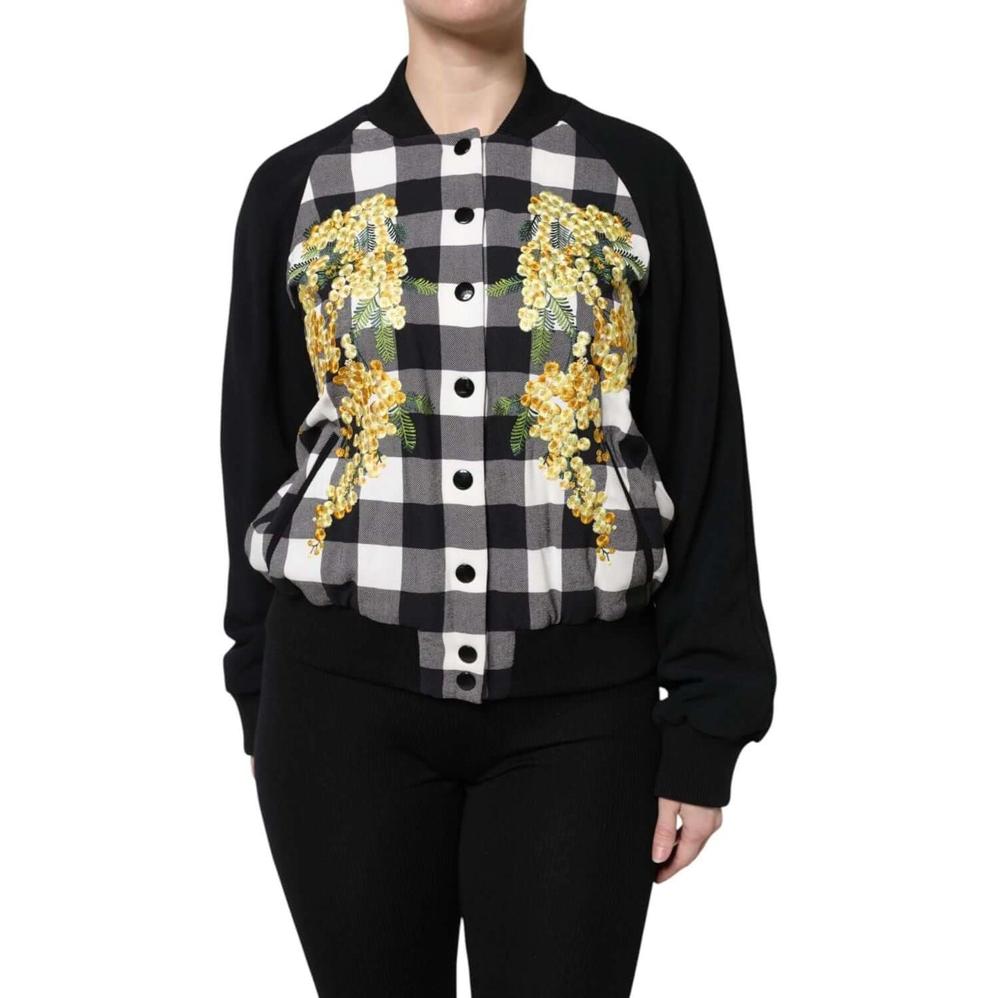 Dolce & Gabbana black and white check floral button down jacket with exclusive craftsmanship, regular fit, made in Italy.