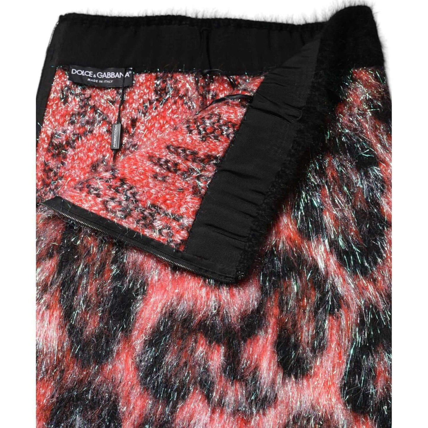 Dolce & Gabbana multicolor plush high waist mini skirt with zipper detail, made in Italy, featuring luxurious angora and mohair blend.