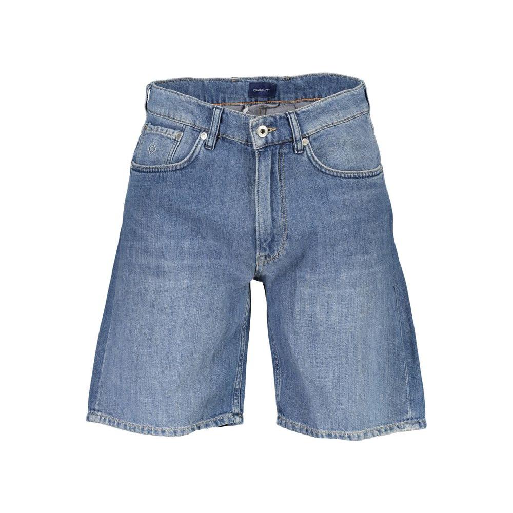 Gant blue cotton men's Bermuda jeans with chic faded effect and iconic logo, perfect for upscale casual outings and unmatched comfort.