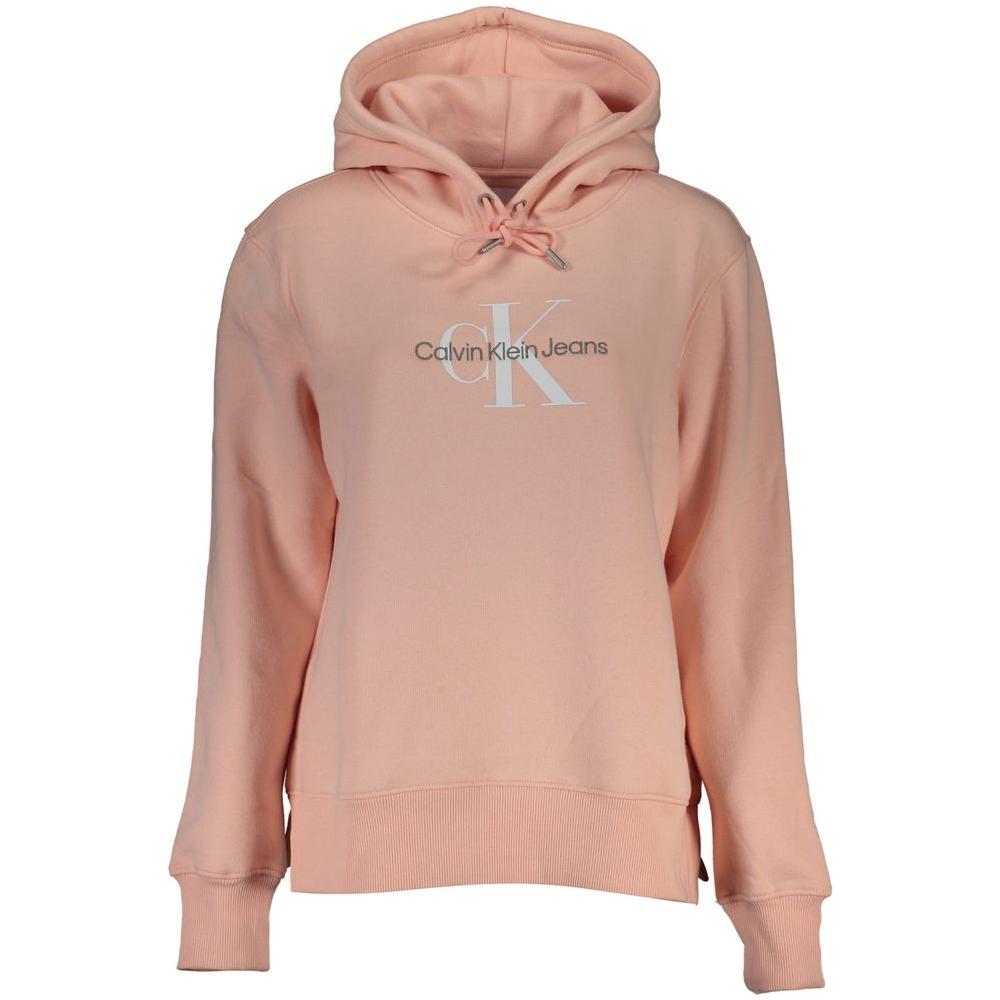 Calvin Klein pink fleece hooded sweatshirt with logo embroidery, featuring a cozy and sustainable fabric blend.