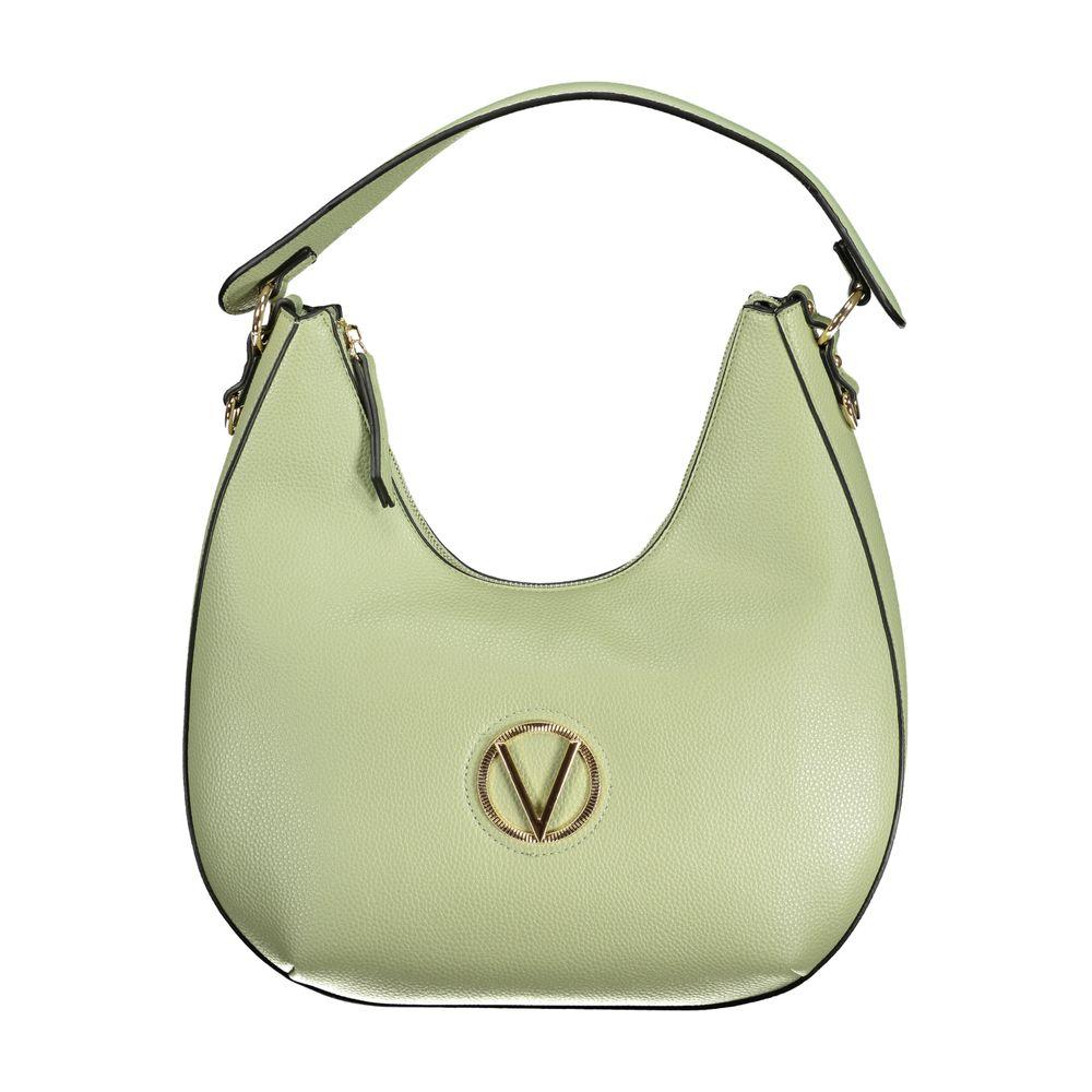Valentino green polyethylene handbag with logo, shoulder handle, adjustable straps, internal pocket, phone holder, zip closure.
