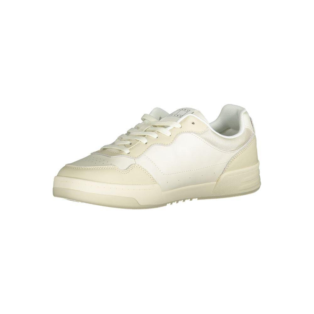 Tommy Hilfiger beige polyethylene men's sneaker with cream accents and lace-up design, featuring a removable footbed and logo detail.