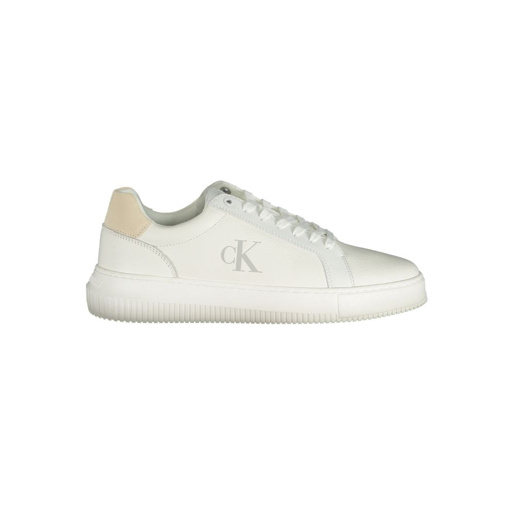 Calvin Klein white polyethylene men's sneaker with logo, featuring sleek design and removable insole for style and comfort.