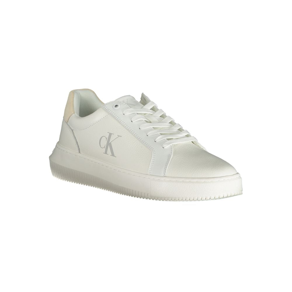 Calvin Klein white polyethylene men's sneaker with logo, featuring sleek design and removable insole for comfort and style.