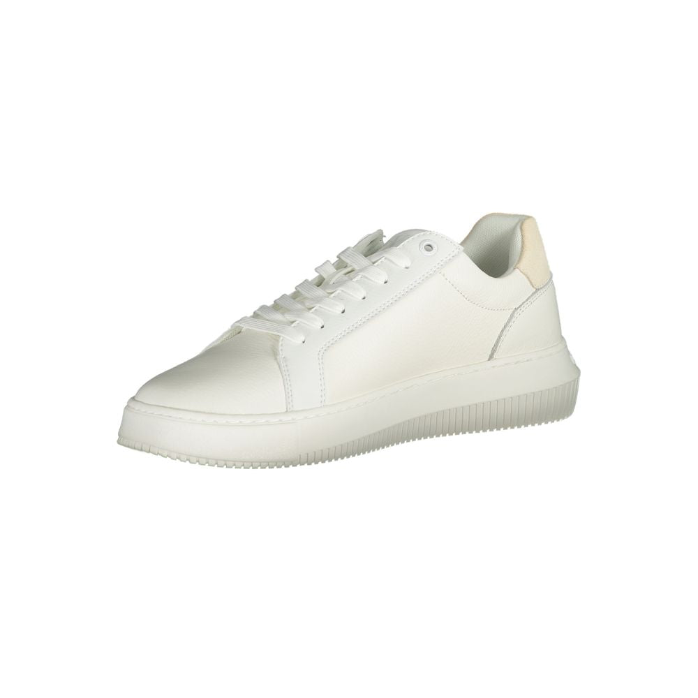 Calvin Klein White Polyethylene Men's Sneaker with sleek design and removable insole for ultimate comfort and style.