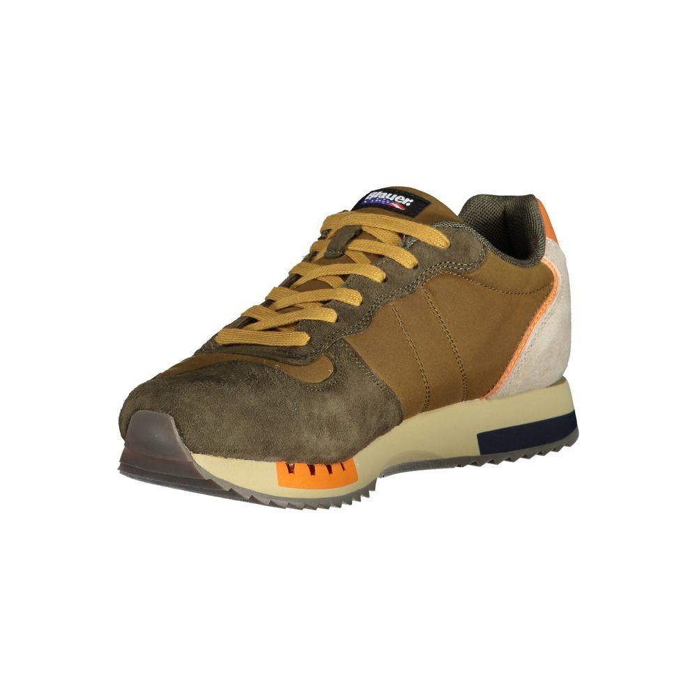 Blauer brown polyester sneaker with laces, contrasting details, and logo print. Stylish sports shoe for casual wear.
