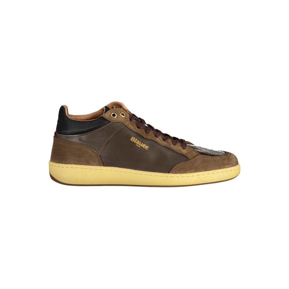 Blauer brown leather men's sneaker with contrasting details and iconic logo, offering style and comfort with a removable insole.