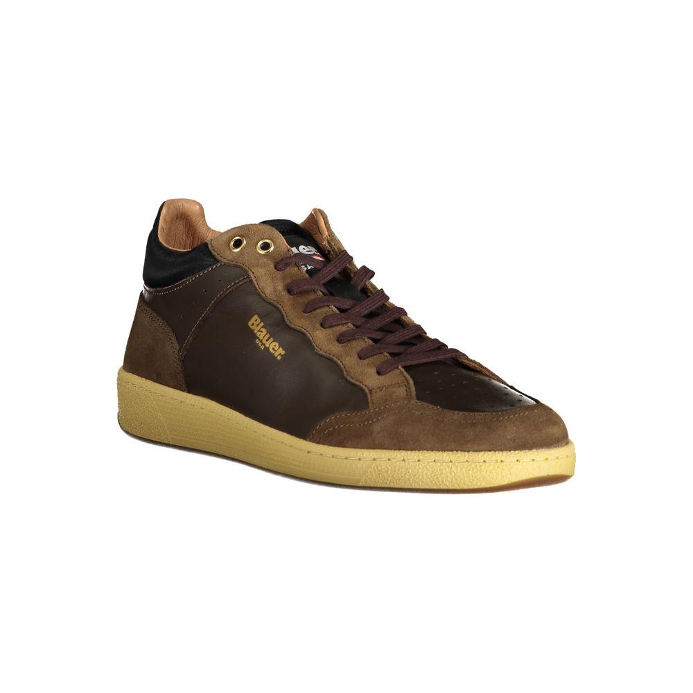 Blauer brown leather men's sneaker with contrasting details and removable insole, perfect for trendsetters seeking style and comfort.