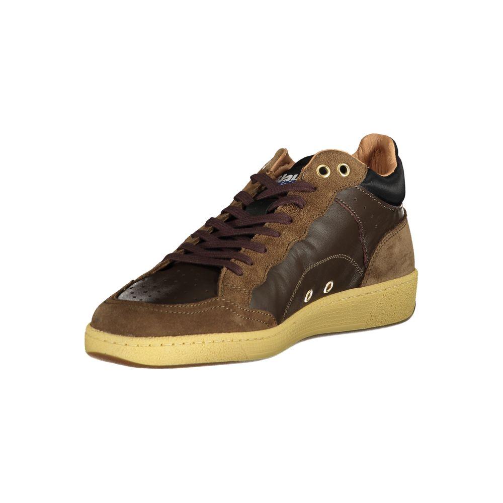 Blauer brown leather men's sneaker with contrasting details and iconic logo, featuring a removable insole for comfort and versatility.