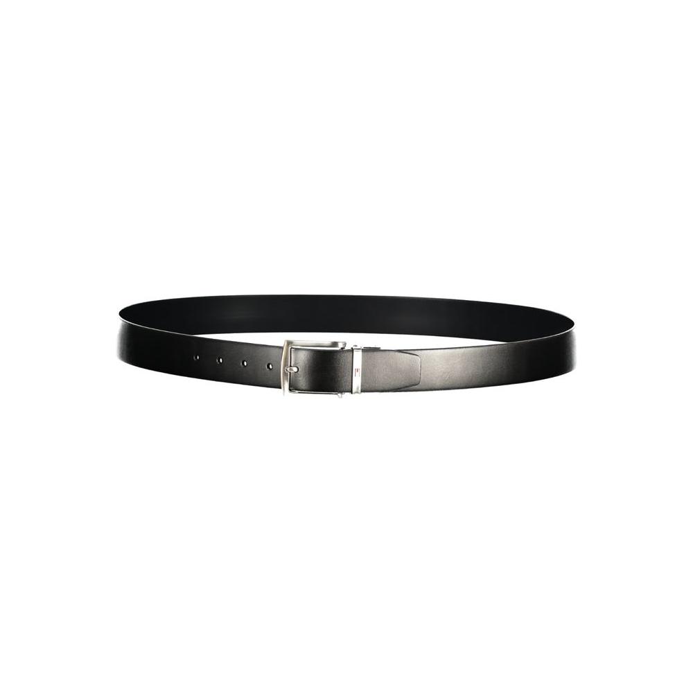 Tommy Hilfiger reversible blue and black leather men's belt with metal buckle, featuring iconic logo, perfect for versatile styling.