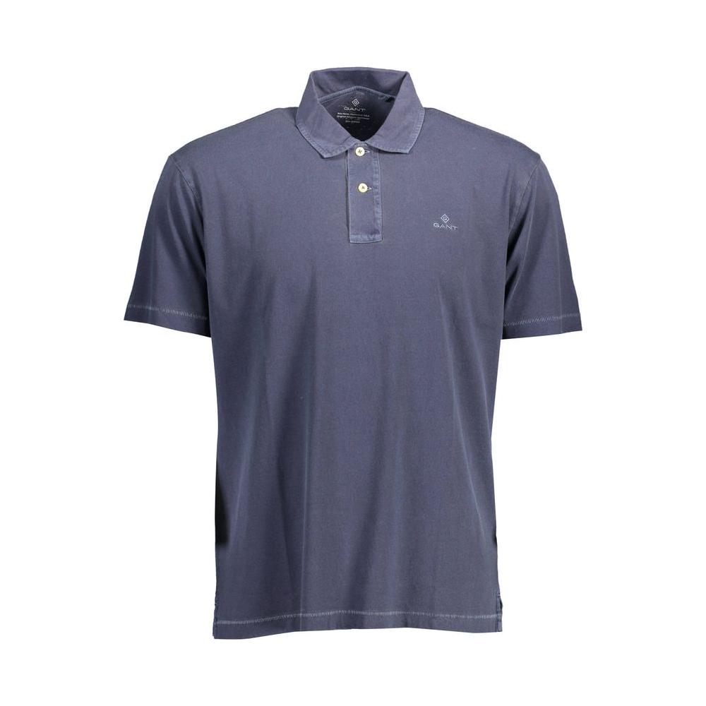 Gant blue cotton men's polo shirt with short sleeves, traditional collar, and embroidered logo, perfect for a classic sophisticated style.