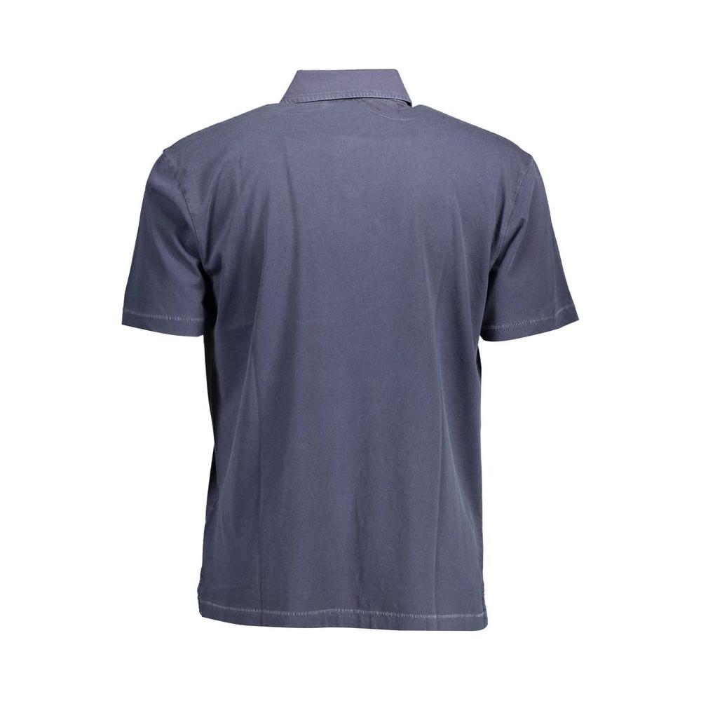 Back view of Gant blue cotton men's polo shirt featuring a traditional collar and short sleeves.