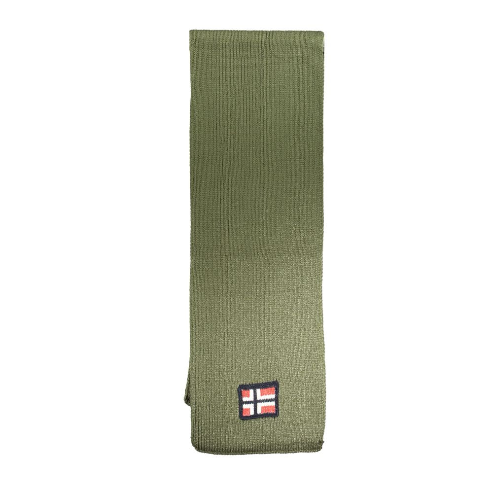 Norway 1963 green acrylic scarf with embroidery and logo, 180x28 cm, elegant accessory for cold weather fashion.