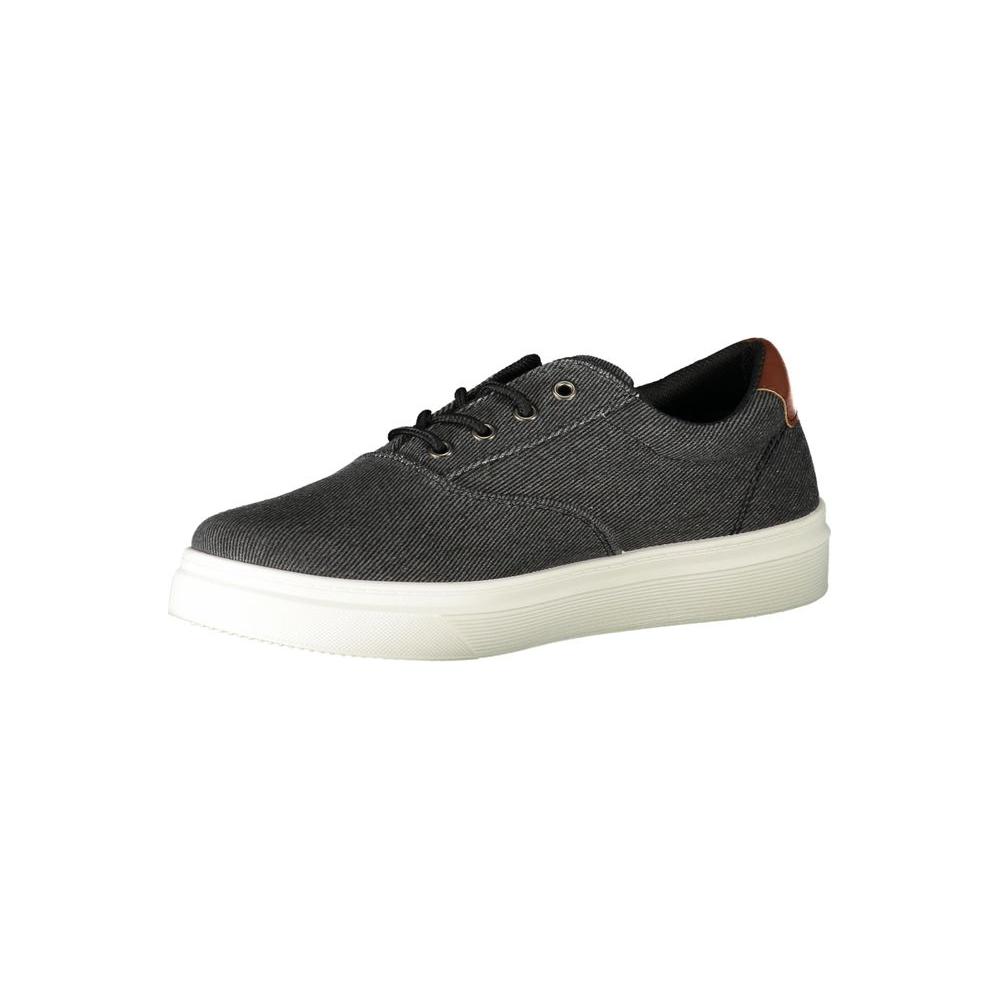 Carrera Black Polyester Sneaker with laces, contrast details, and logo. Ideal sports footwear for fashion and comfort.
