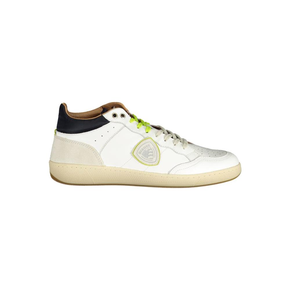 Blauer white leather men's sneaker with contrasting details for urban style and comfort, featuring the distinctive Blauer logo.