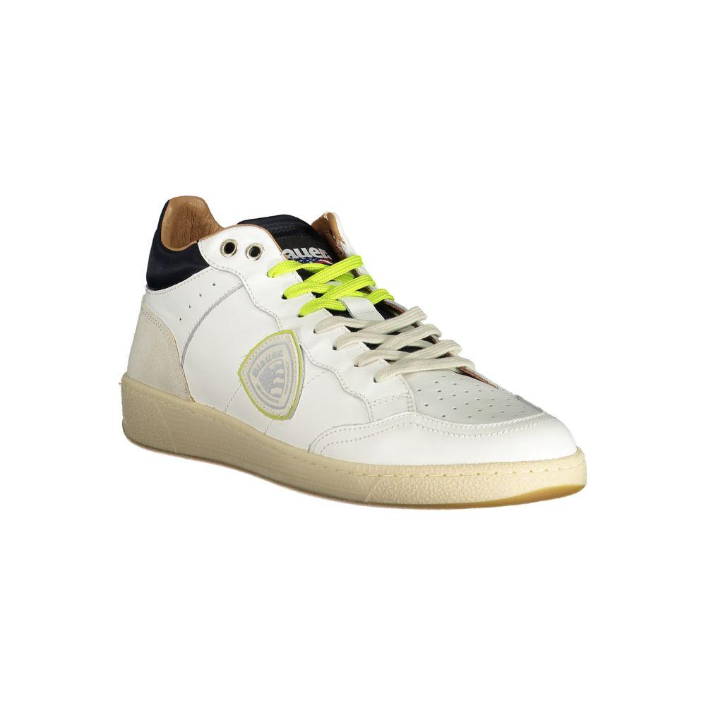 Blauer white leather men's sneaker with contrasting details and removable footbed showcasing the brand logo for urban luxe style.