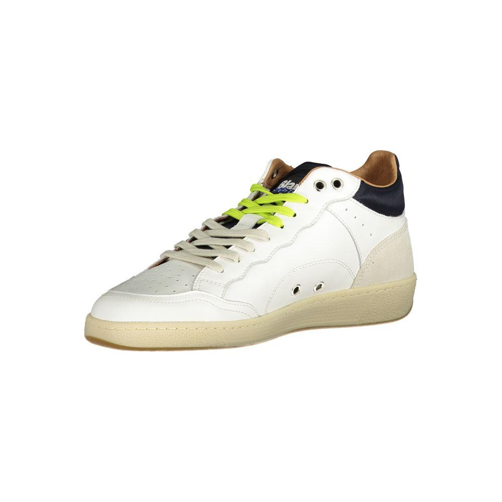 Blauer white leather men’s sneaker with contrasting details and removable footbed for urban style and comfort.